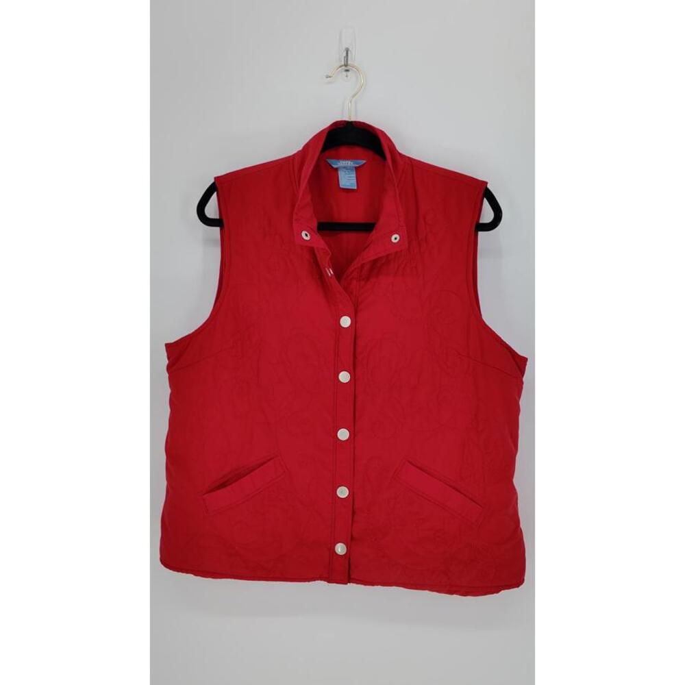 Napa Valley Red Quilted‎ Vest Size L Polyester Shell Filling Lining Snap Closure
